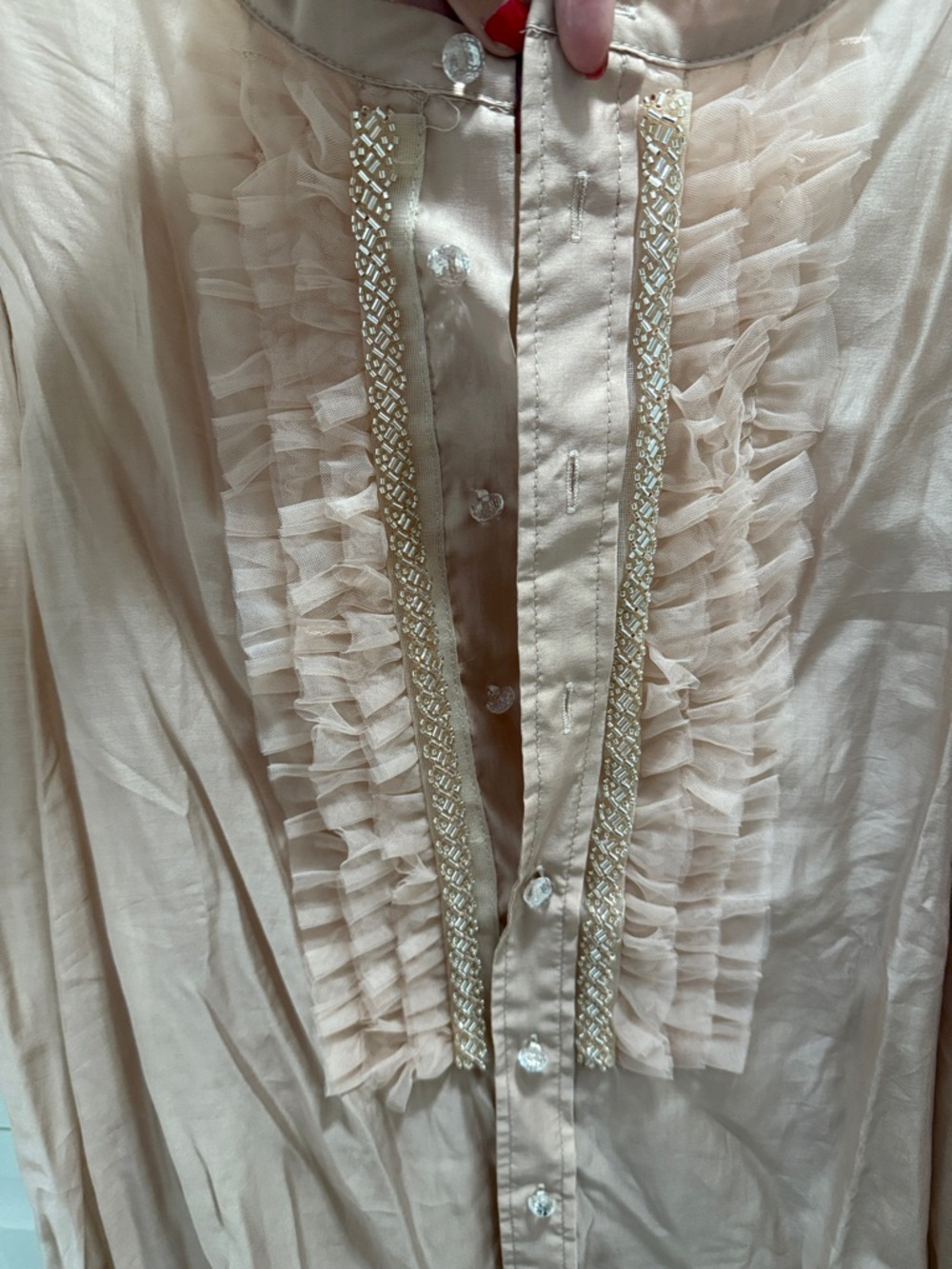Anetta Pale Pink Ruffled Front Blouse - Picture 2 of 8